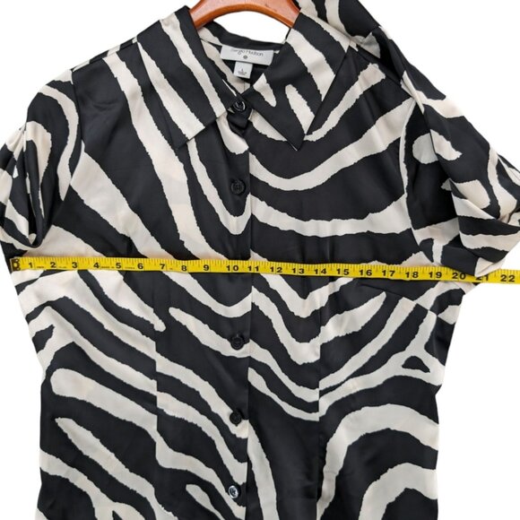 Sergio Hudson Zebra Print Blouse Womens Black Button Front Long Sleeve Size L - Picture 6 of 10